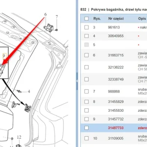 Nowy Prawy odbojnik pokrywy bagażnika Volvo